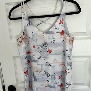 Abstract Heart Print Strappy White Camisole